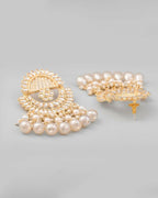 VOJ Gold-Polished Pearl Studded Chandbali Earrings