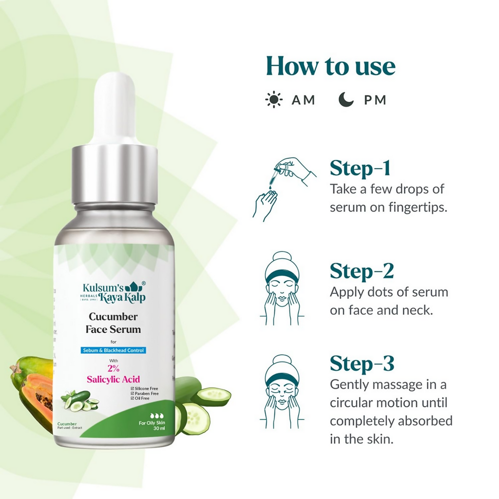 Kulsum's Kaya Kalp Cucumber Face Serum For Sebum & Blackhead Control | Grocsy