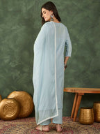 The52 Women's Beautiful Thread Work Cotton Blend Fabric Straight Kurta Pant and Dupatta Set | Grocsy