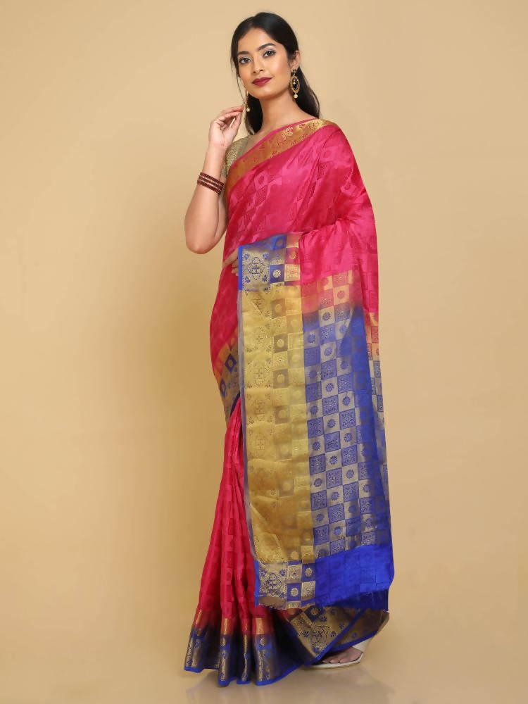 Kalamandir Self Checked Pink Pashmina Saree | Grocsy