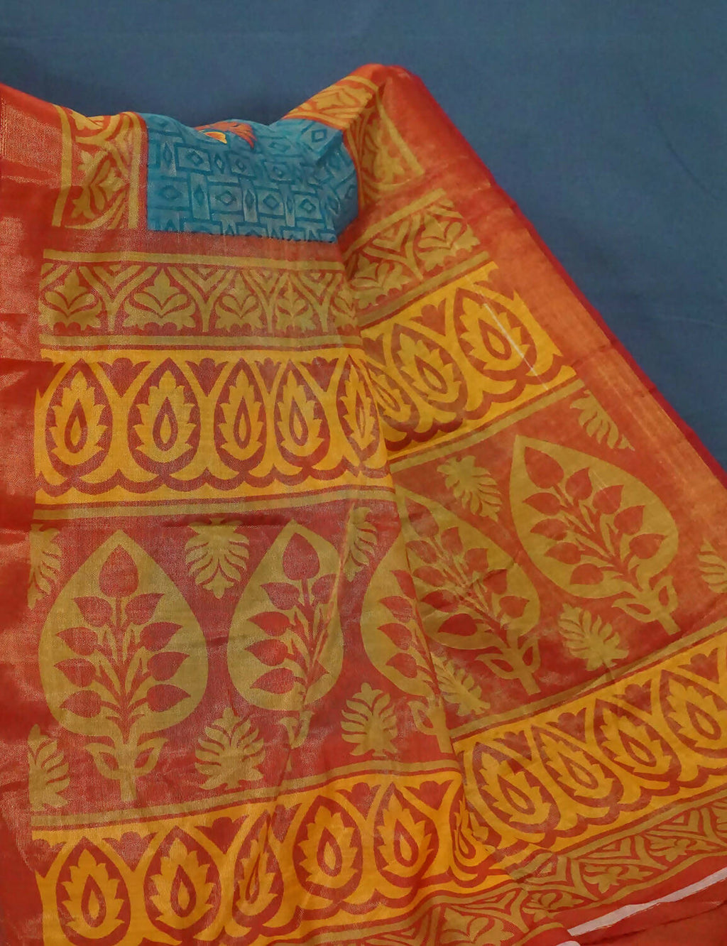 Sea Blue And Orange Cotton Brasson Saree For Office/Regular Wear By Gayathri Reddy Designer Studio | Grocsy
