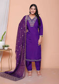 Miravan Womens Purple Muslin Straight Kurta And Palazzo With Dupatta Suit Set | Grocsy