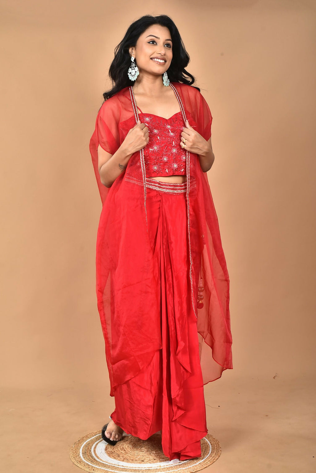 Morchari Women Hand Embroidery Crop Top-Red | Grocsy