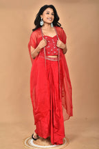 Morchari Women Hand Embroidery Crop Top-Red | Grocsy