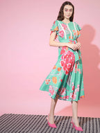 Myshka Women's Green Floral Printed Empire Dress | Grocsy
