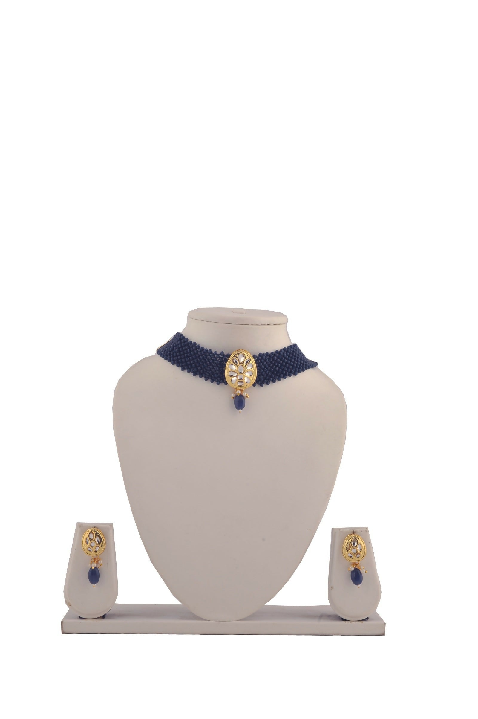 Joban Fashion Women Golden White Blue Necklace Set | Grocsy