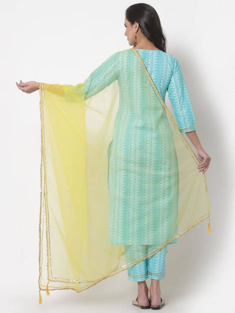 Myshka Women's Cotton Printed 3/4 Sleeve Round Neck Casual Kurta Pant Dupatta Set | Grocsy