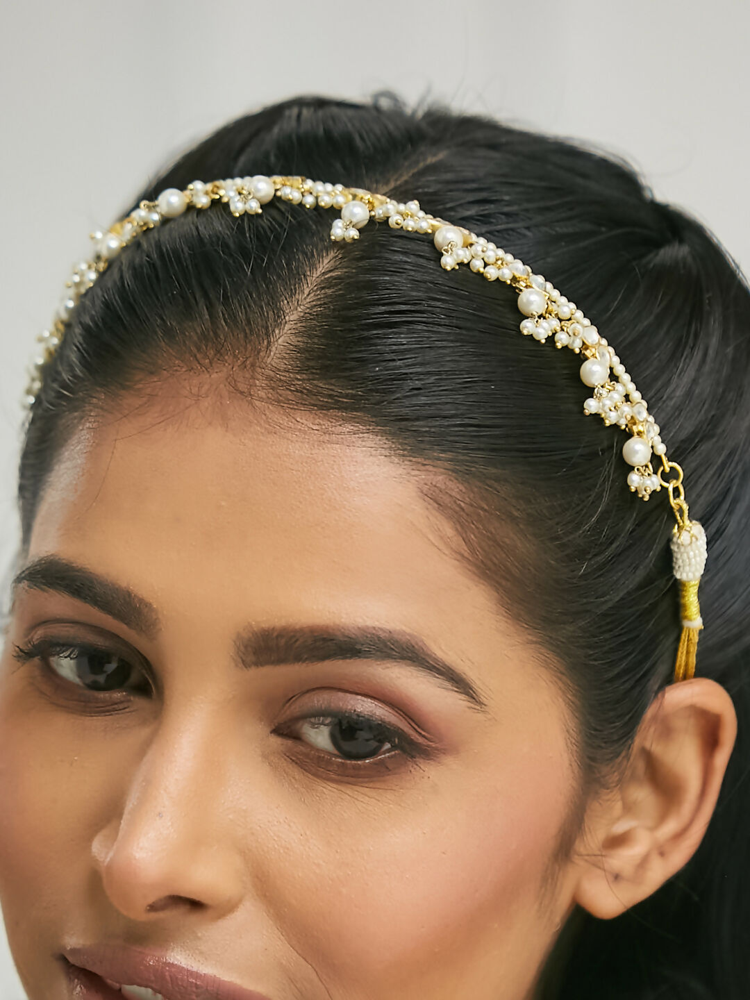 Nuyug 22K Gold-Plated Kundan & Pearl Studded Matha Patti Head Jewellery | Grocsy