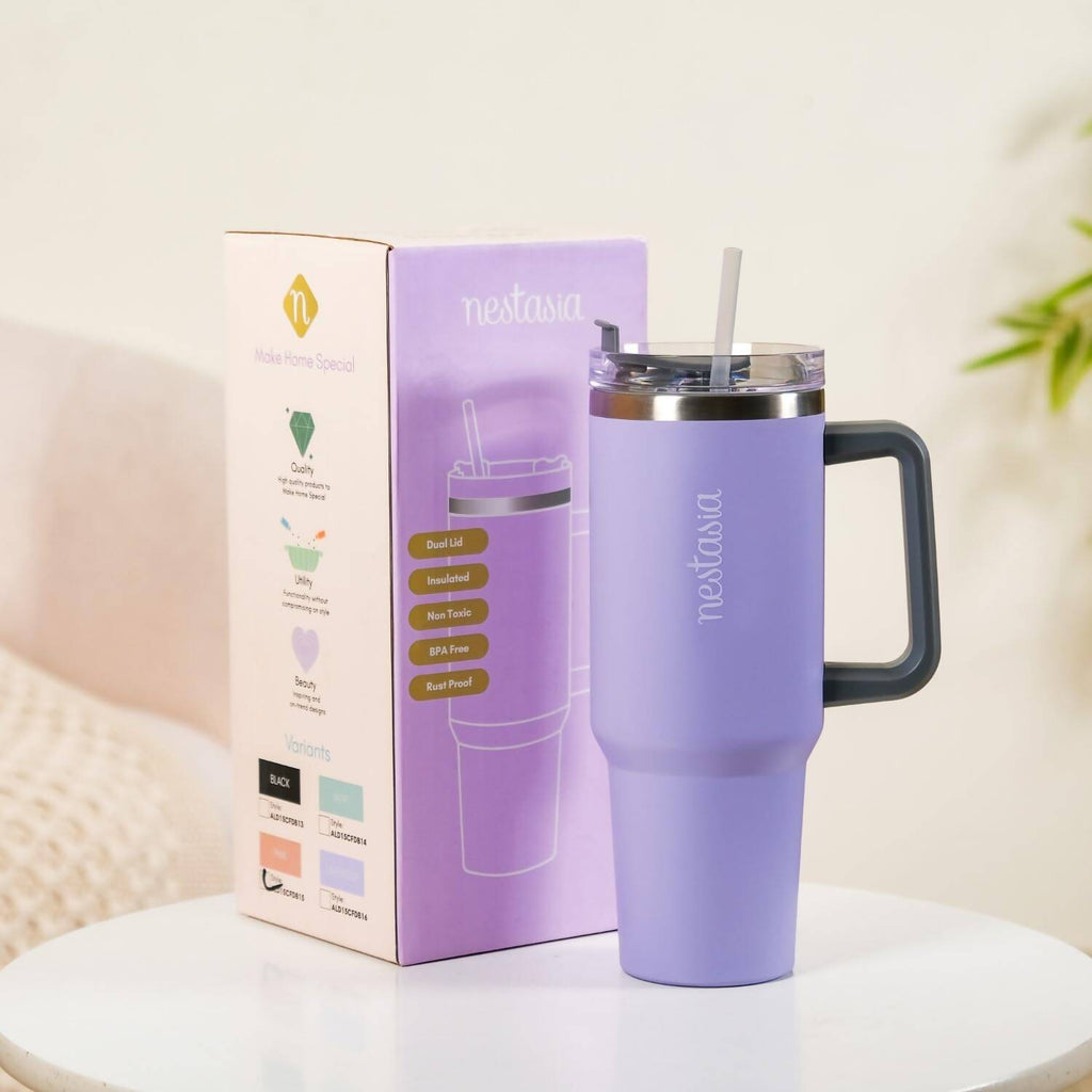 Nestasia Tumbler with Handle Straw & Lid - 1.2L (Purple) | Grocsy