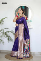 Voilet Woven Jacquard Designer Embroidery Work Party Wear Saree - Parampara | Grocsy