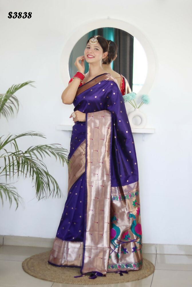 Voilet Woven Jacquard Designer Embroidery Work Party Wear Saree - Parampara | Grocsy