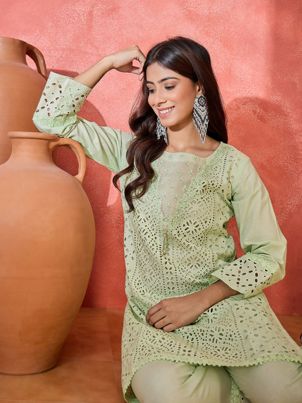 Joban Fashion Embroidery Green Pure Cotton Cord Set | Grocsy