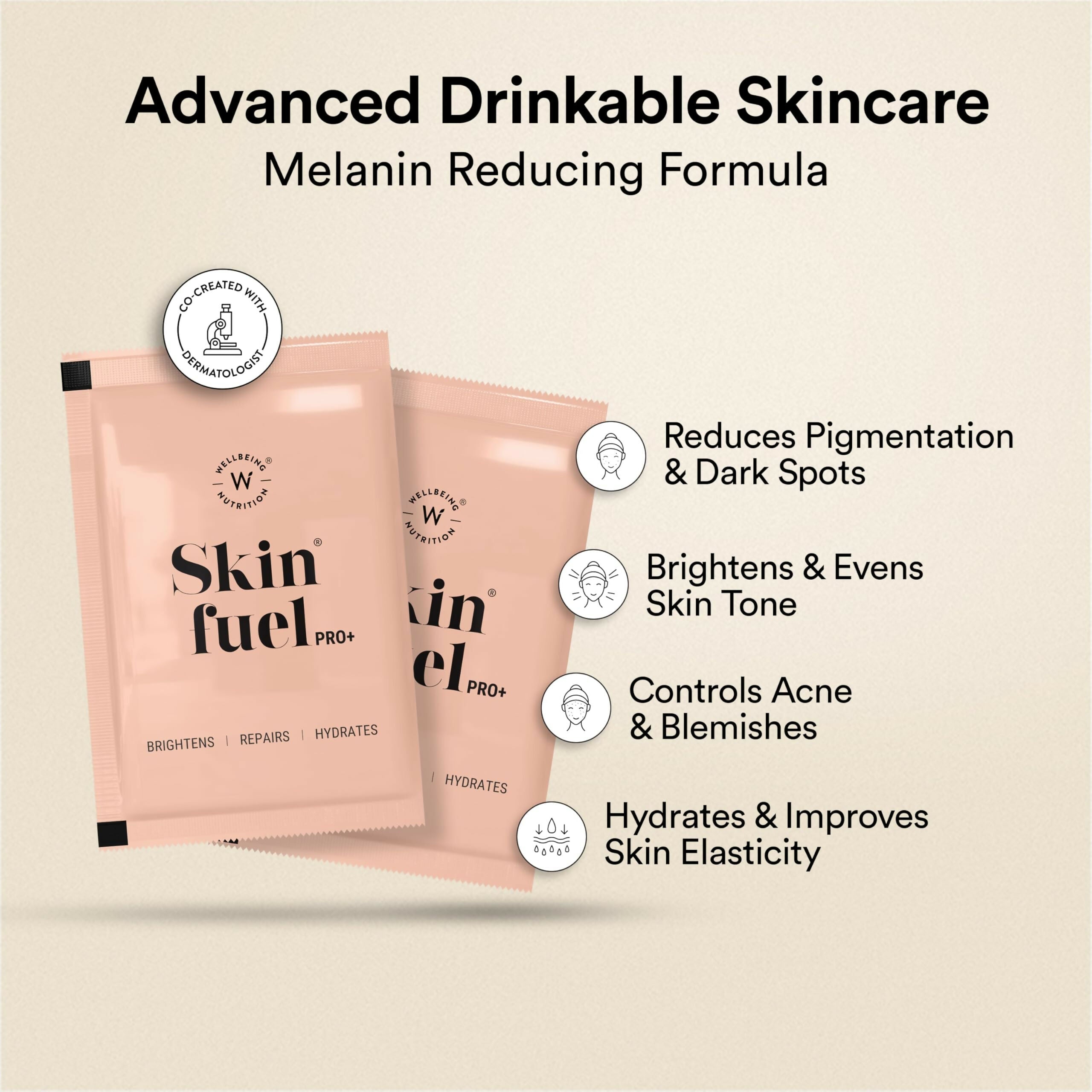 Wellbeing Nutrition Skin Fuel Pro+ - Valencia Orange Flavour, Reduced Pigmentation & Dark Spots, Brightens Skin Tone, Anti-aging - Limited Time Offer | Grocsy