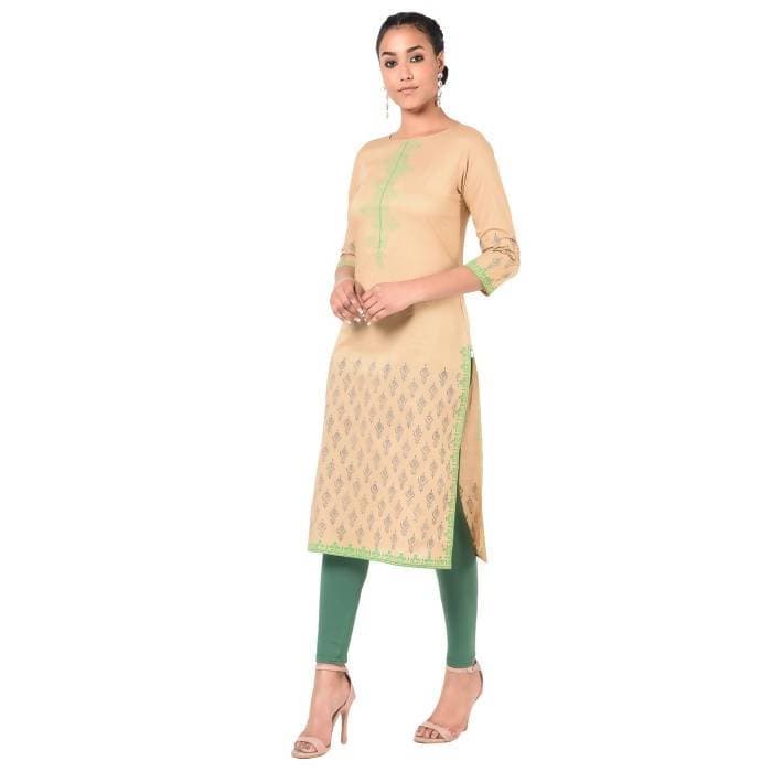 Aniyah Cotton Floral Print Straight Kurta In Beige Color (AN-170K) | Grocsy