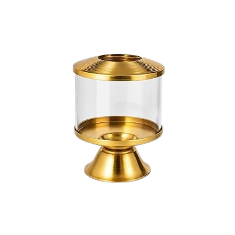 Not Available Pure Brass Ghee Diya for Puja with Glass Cover | Grocsy