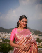 DEIANA'S Beautiful Designer Golden zari Soft Lichi Silk Saree - Pink | Grocsy
