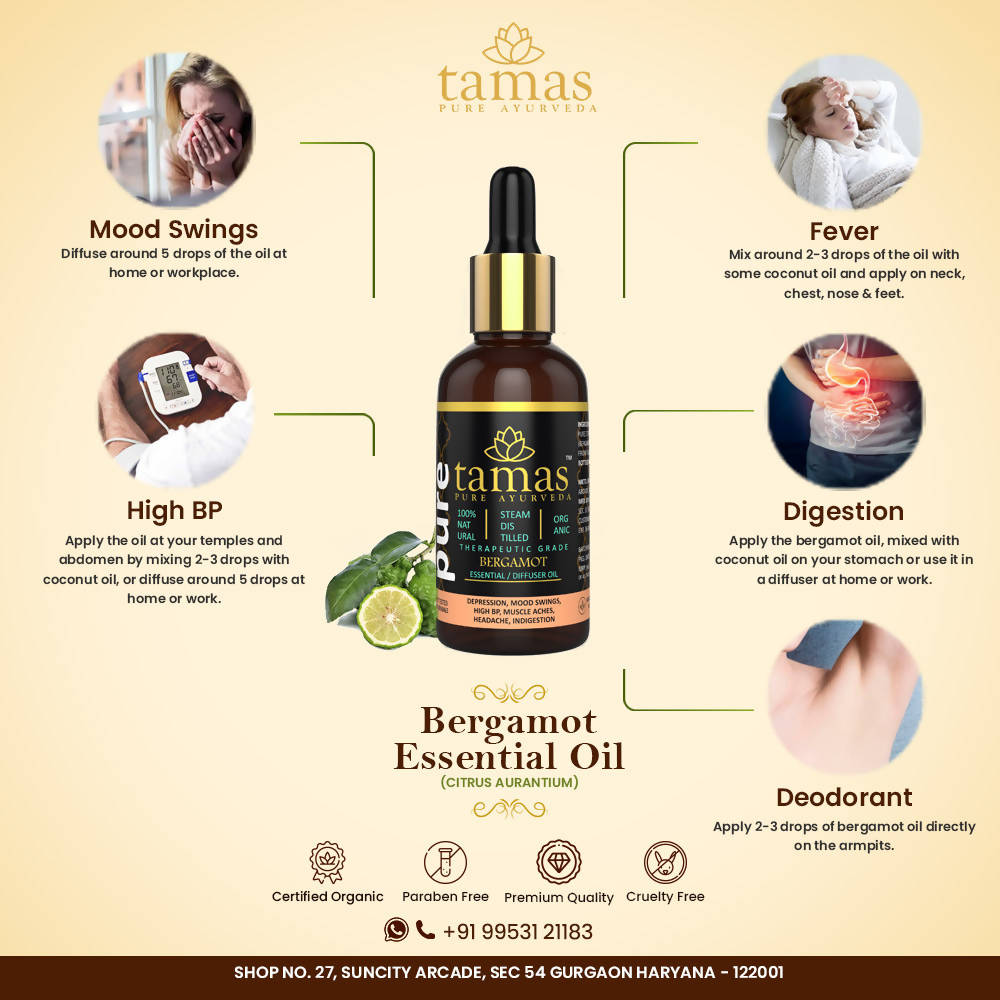Tamas Pure Ayurveda 100% Organic Bergamot Essential Oil- USDA Certified Organic | Grocsy