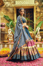 Teeya Creation Teal Colour Rayon Silk Digital Print Fully Stitched Navratri Lehenga | Grocsy
