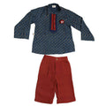 Mhyssa Scar Full Sleeve Blue Kurta With Full Length Maroon Pant Set For Kids | Grocsy