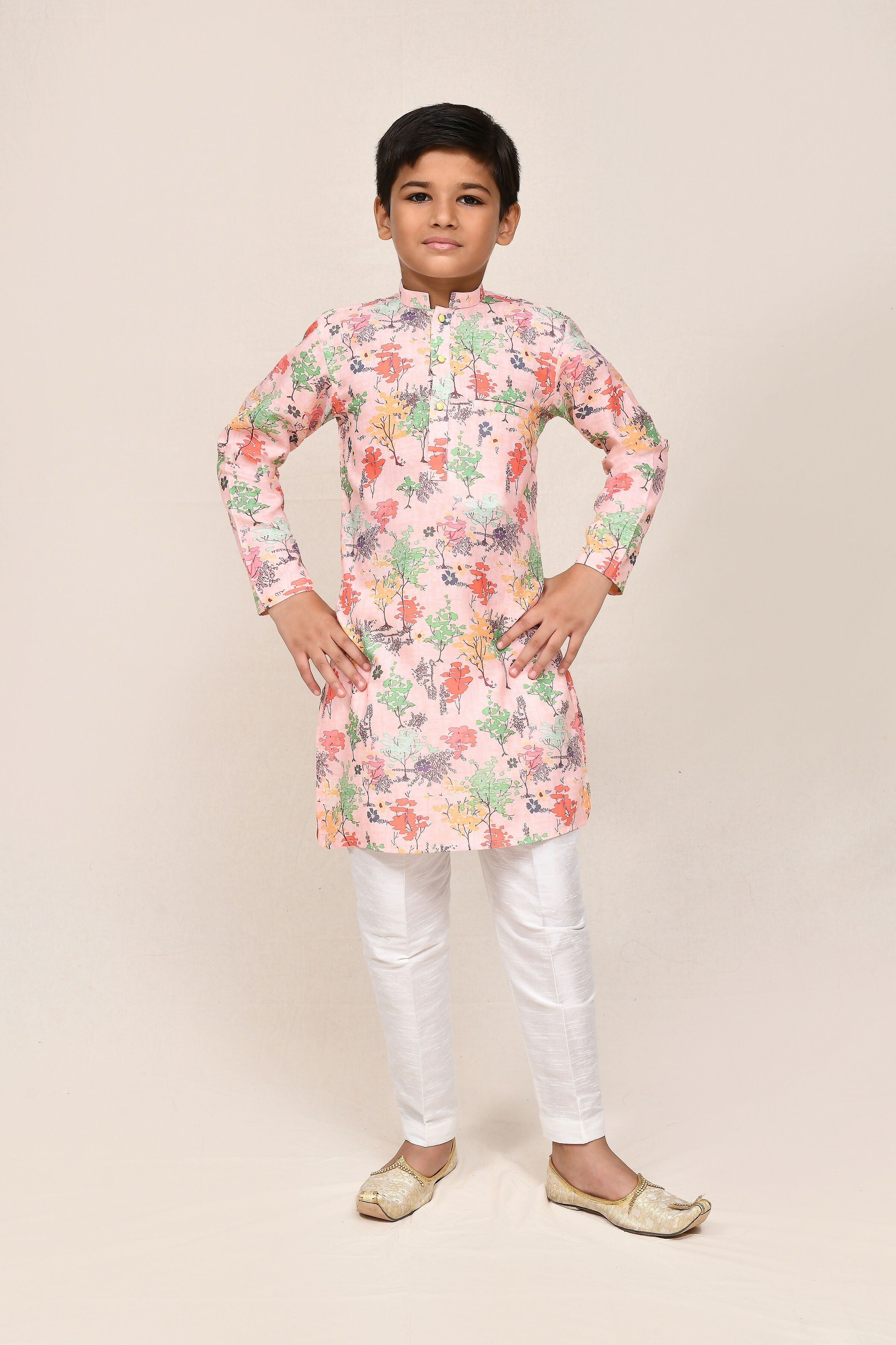 Joban Fashion Cotton Peach Kurta With Straight Fit Pant | Grocsy