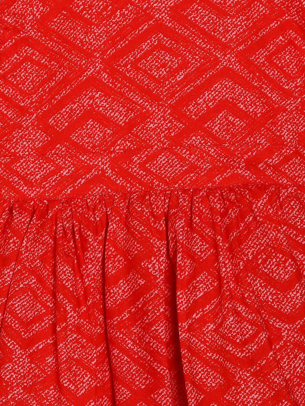 Manet Girls Cotton V Neck Frill Frock Printed - Red | Grocsy