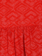 Manet Girls Cotton V Neck Frill Frock Printed - Red | Grocsy