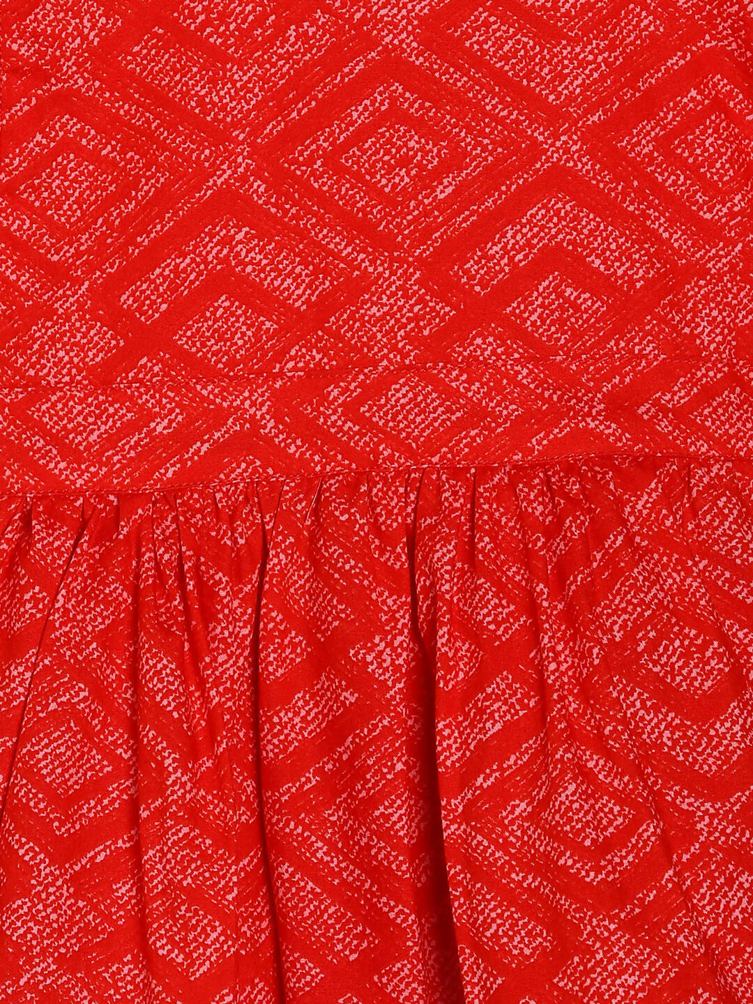 Manet Girls Cotton V Neck Frill Frock Printed - Red | Grocsy