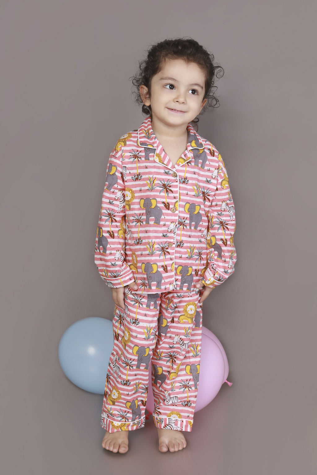 Breathables Kids Cotton Night Suit – Red & White Jungle Stripe Shirt & Pyjama Co-Ord Set For Boys & Girls | Grocsy