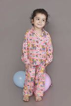 Breathables Kids Cotton Night Suit – Red & White Jungle Stripe Shirt & Pyjama Co-Ord Set For Boys & Girls | Grocsy