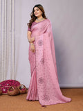 Pink Zari Organza Stone Work All Over Saree - Norita Saumya | Grocsy
