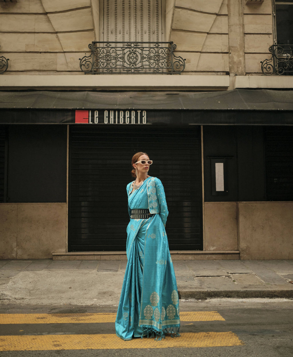 Firozi Blue Weavead Thread & Zari Work, Handloom Weaving Banarasi Satin Silk Saree - Rajtex Kronicle Silk | Grocsy