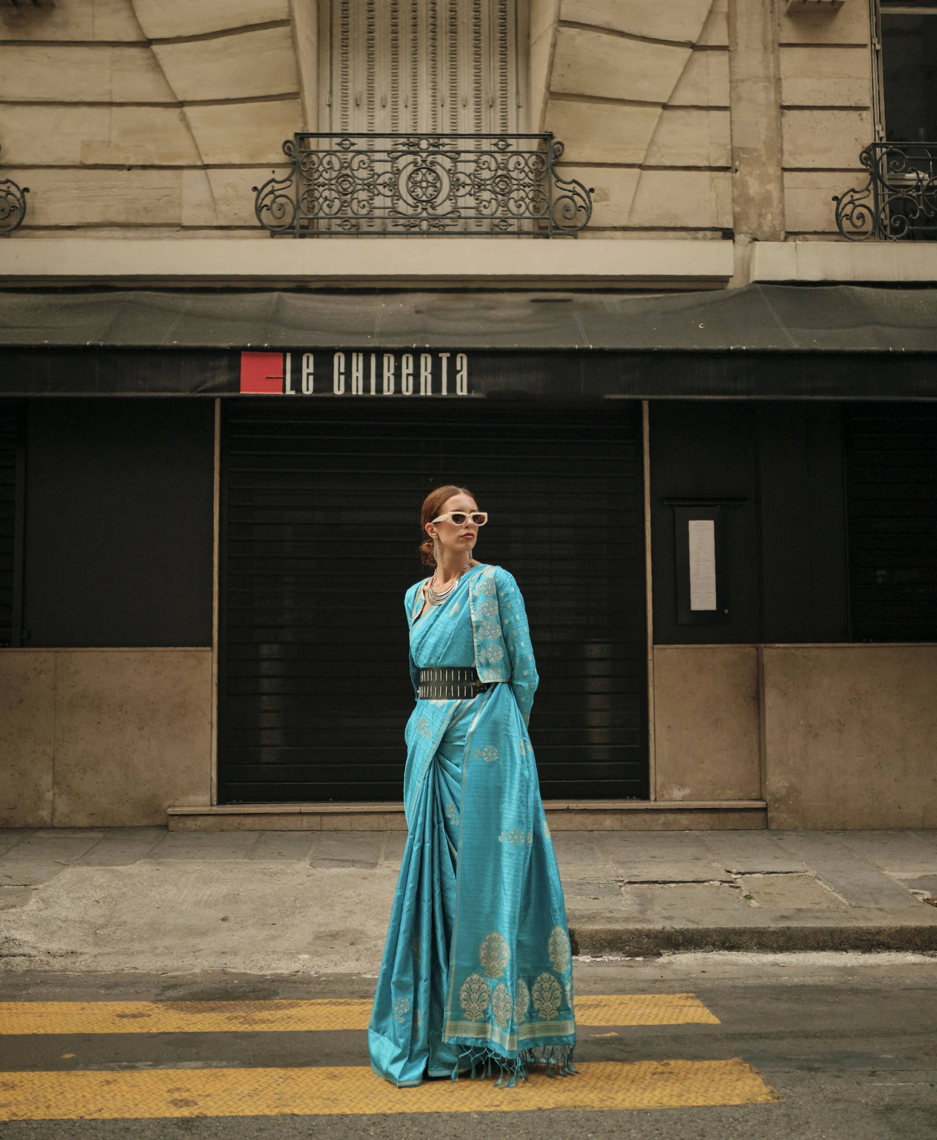 Firozi Blue Weavead Thread & Zari Work, Handloom Weaving Banarasi Satin Silk Saree - Rajtex Kronicle Silk | Grocsy