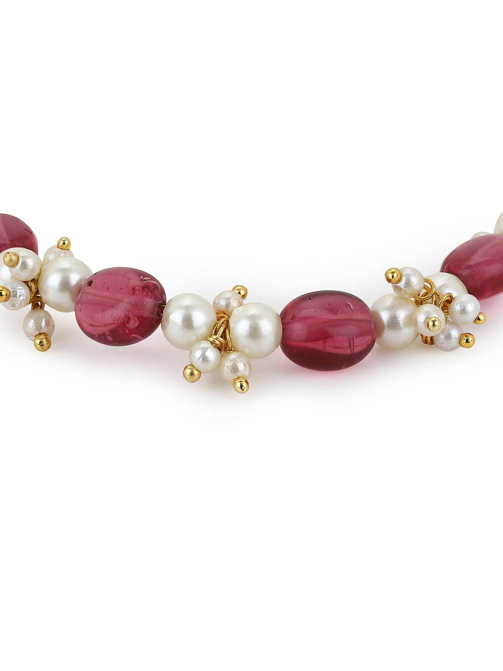 Women's Gold-Toned White Brass Kundan Gold-Polished Link Bracelet - Ruby Raang | Grocsy