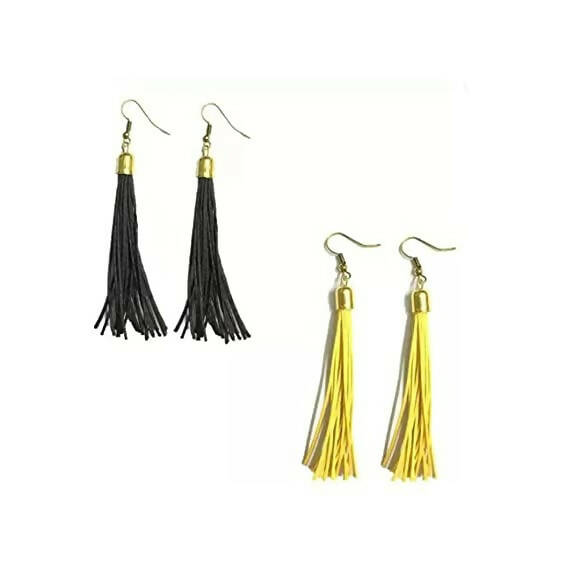 Tiaraa Black & Yellow Tassel 2 Combo Earring Set