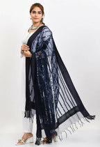 Mominos Fashion Moeza Women's Orgenza Mirror Stripe Thread Work Navy Blue Dupatta | Grocsy