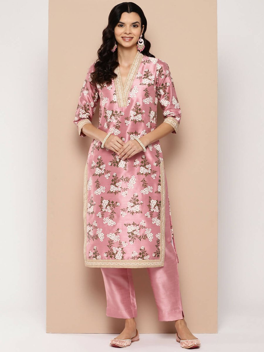 Ahalyaa Women's Traditional wear Kurta Set - Pink | Grocsy