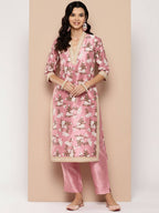 Ahalyaa Women's Traditional wear Kurta Set - Pink | Grocsy