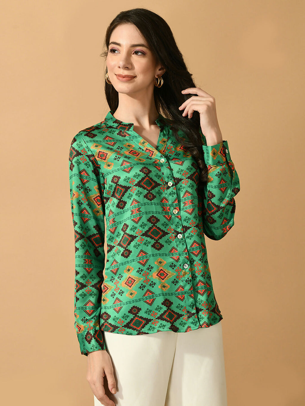 Myshka Women's Multi Satin Printed Smart Shirt | Grocsy