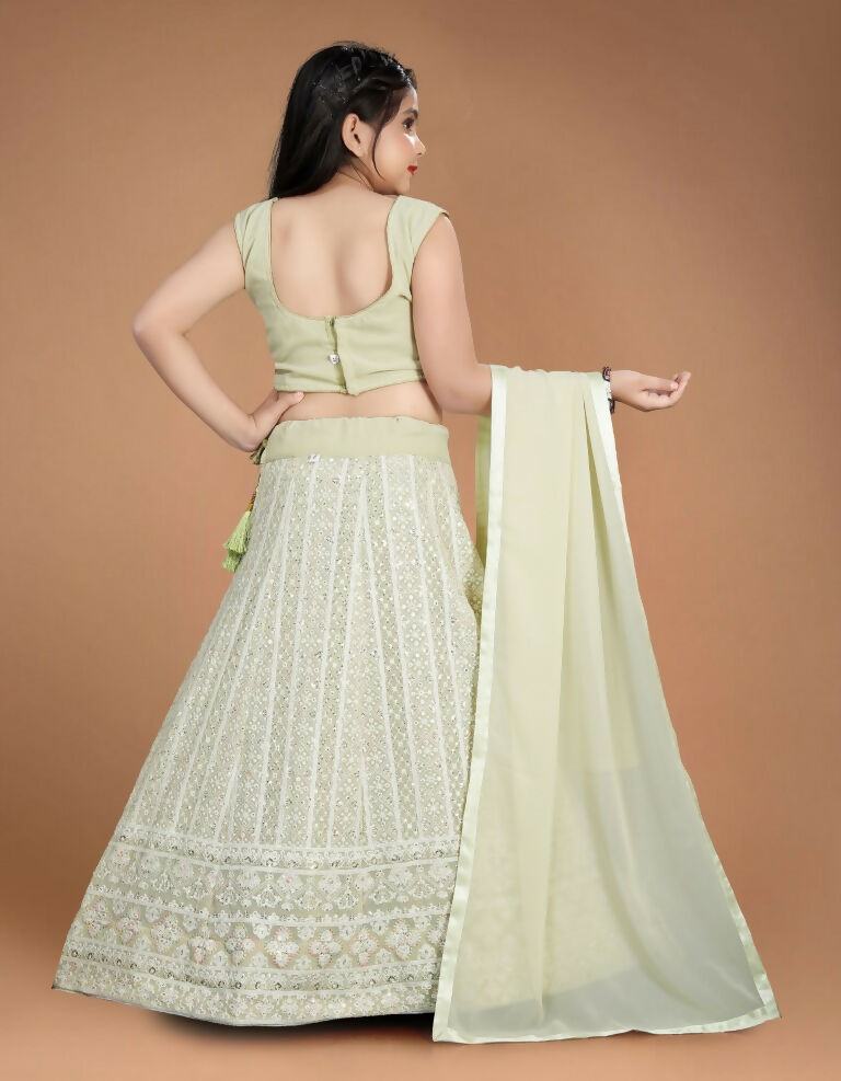Wedding Designer Light Pista Heavy Fox Georgette Kidswear Lehenga - Aaradhna | Grocsy