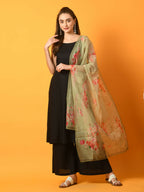 Myshka Women's Black Solid Anarkali Party Kurta Set With Printed Dupatta | Grocsy