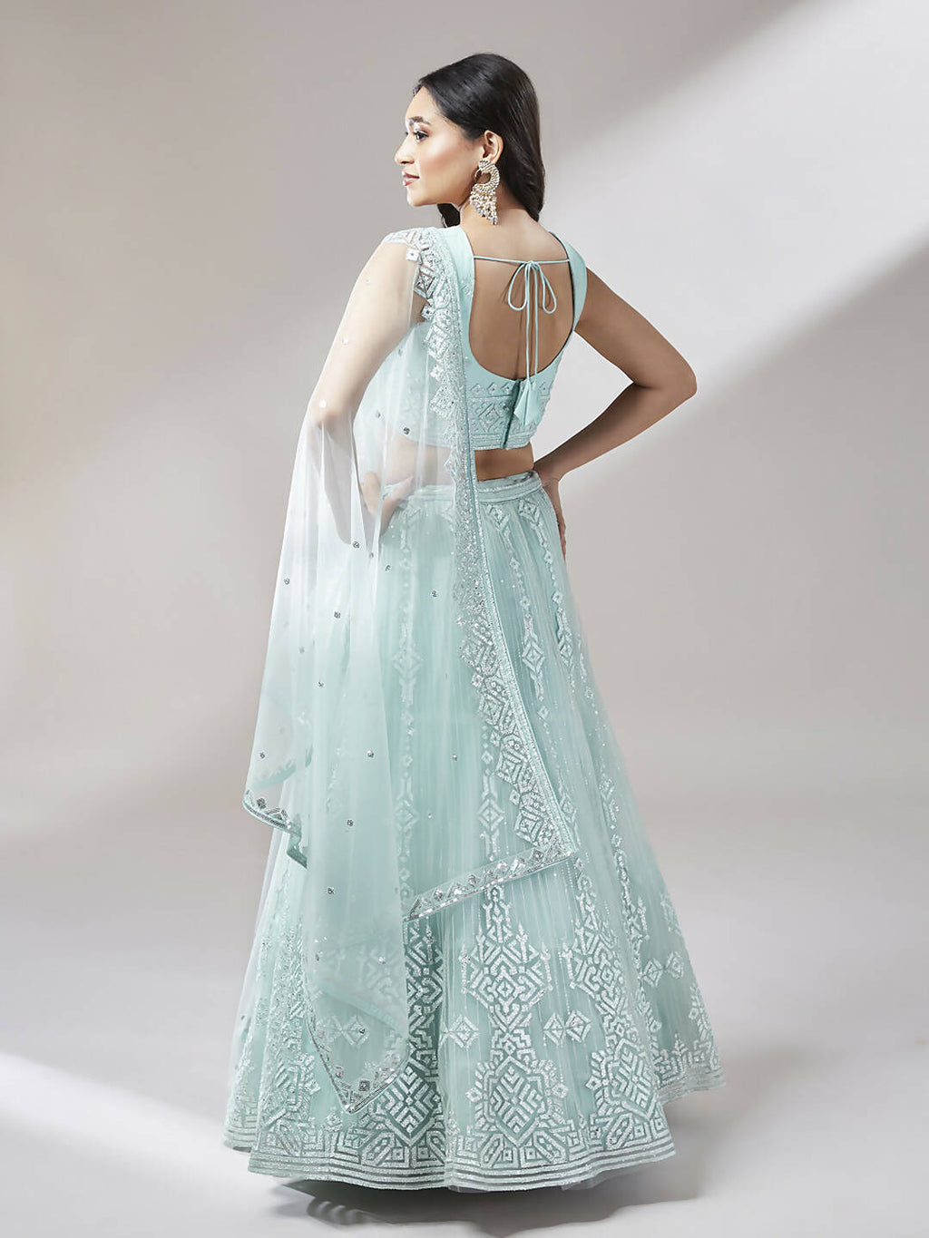 House of Panchhi Turquoise Blue Net Gotapatti Work Lehenga & Blouse, Dupatta | Grocsy