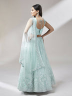 House of Panchhi Turquoise Blue Net Gotapatti Work Lehenga & Blouse, Dupatta | Grocsy