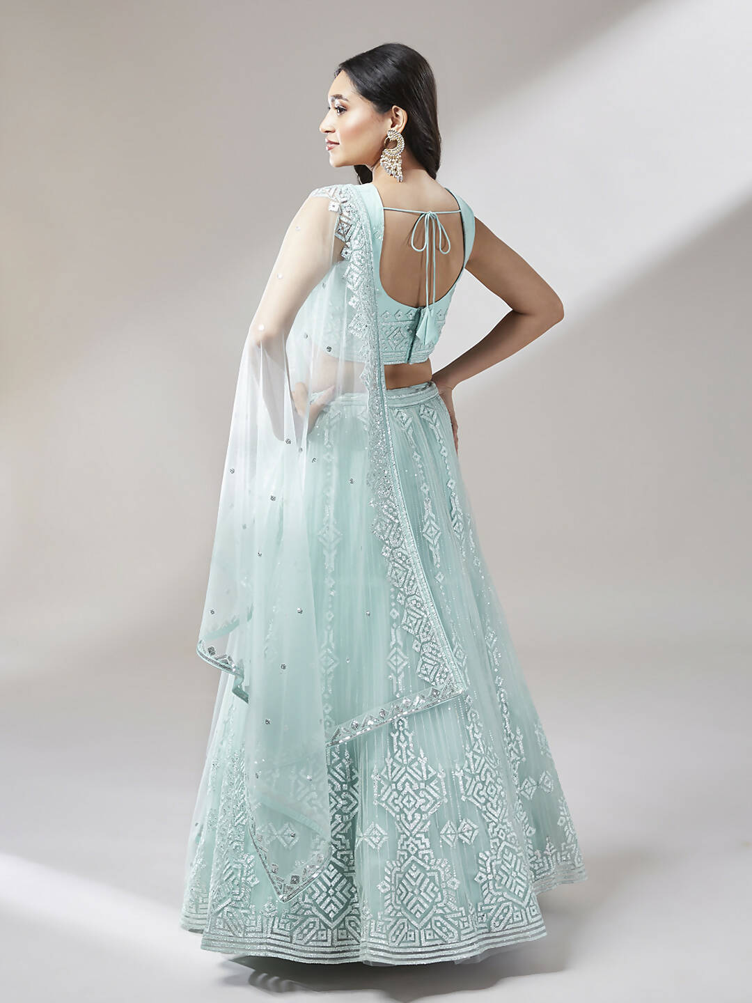 House of Panchhi Turquoise Blue Net Gotapatti Work Lehenga & Blouse, Dupatta | Grocsy