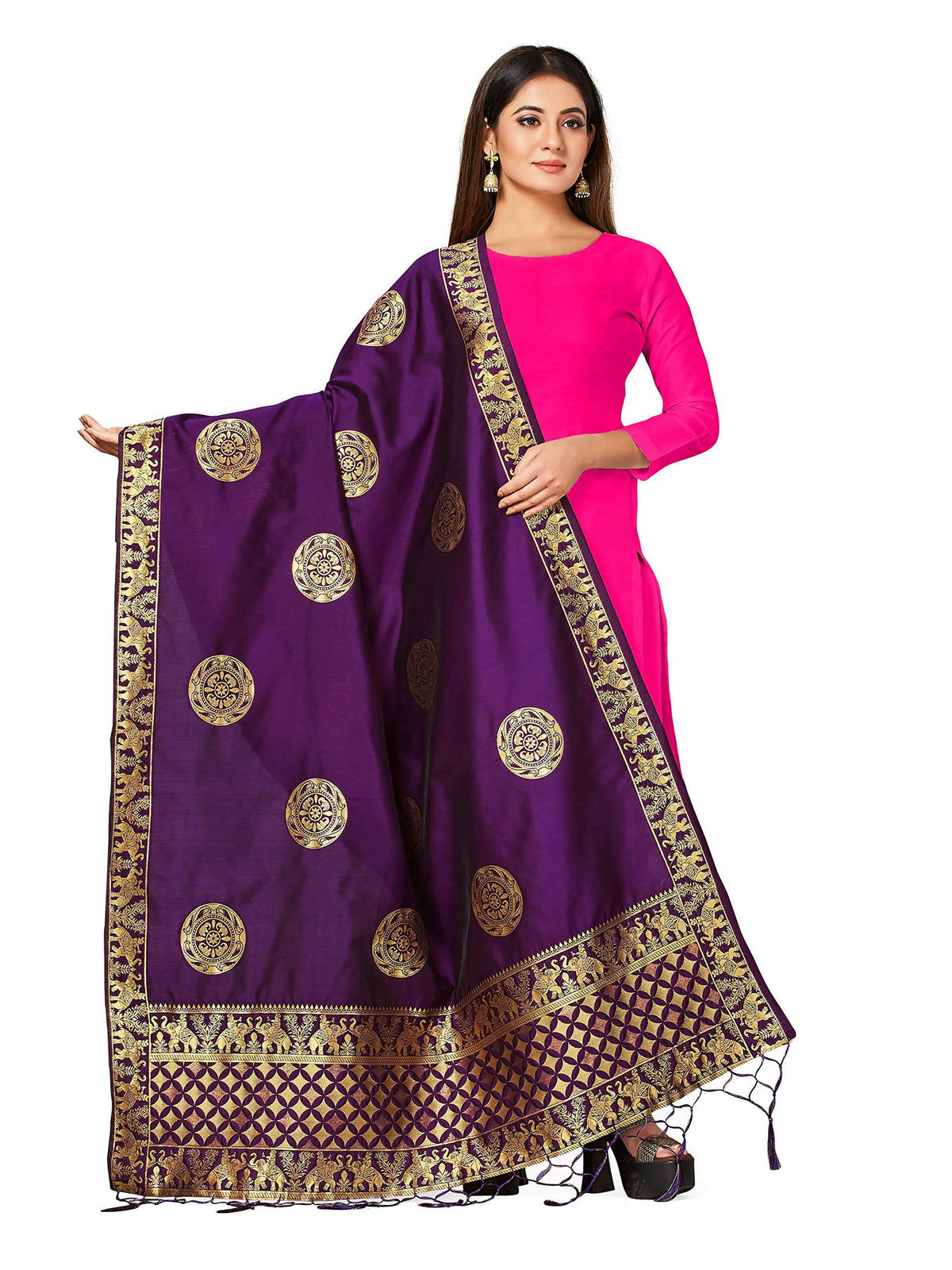 Mimosa Women's Animal Print Art Silk Purple Dupatta | Grocsy