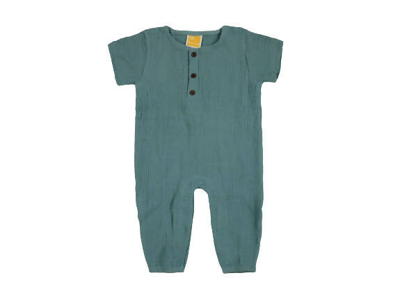 Sunshine Baby Cute Organic Muslin Cotton Babies Full Length Romper With Sleeve - Teal | Grocsy
