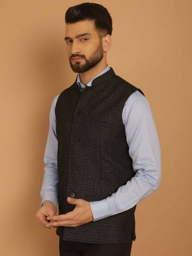 Even Apparels Pure Wool Nehru Jacket - Black | Grocsy