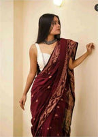 Exclusive Collection Beautiful Maroon Pure Cotton Woven Handloom Saree With Running Blouse Piece | Grocsy