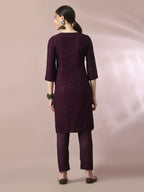 Myshka Women's Magenta Embroidered Cotton Straight Party Kurta Set | Grocsy