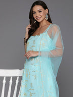 Ahalyaa Women's Traditional wear Kurta Set - Blue | Grocsy