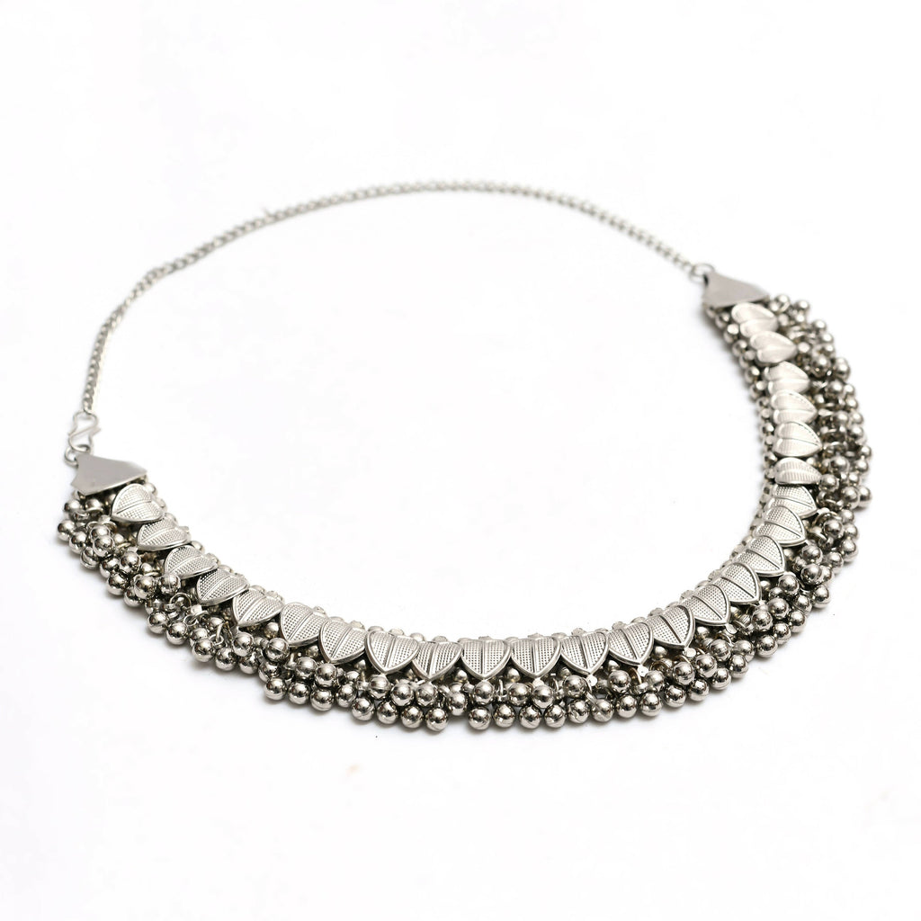 Mominos Fashion Johar Kamal Oxidised Silver-Plated Heart Design Necklace Choker Set For Women | Grocsy